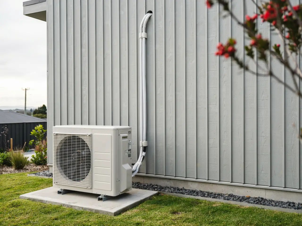 Heat pump outdoor unit on a Palmerston North home